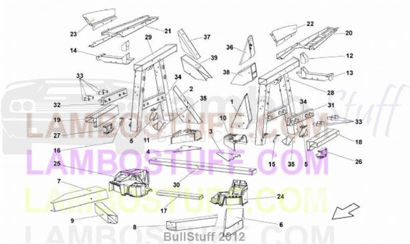 2014 Lamborghini GALLARDO LP 550-2 COUPE EUROPE REAR FRAME ELEMENTS (701.09.00)